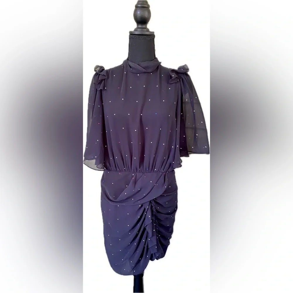 CAMILLA and MARC Scarlett draped dress navy blue mini polka dots sz 8 US EUC - Picture 8 of 16
